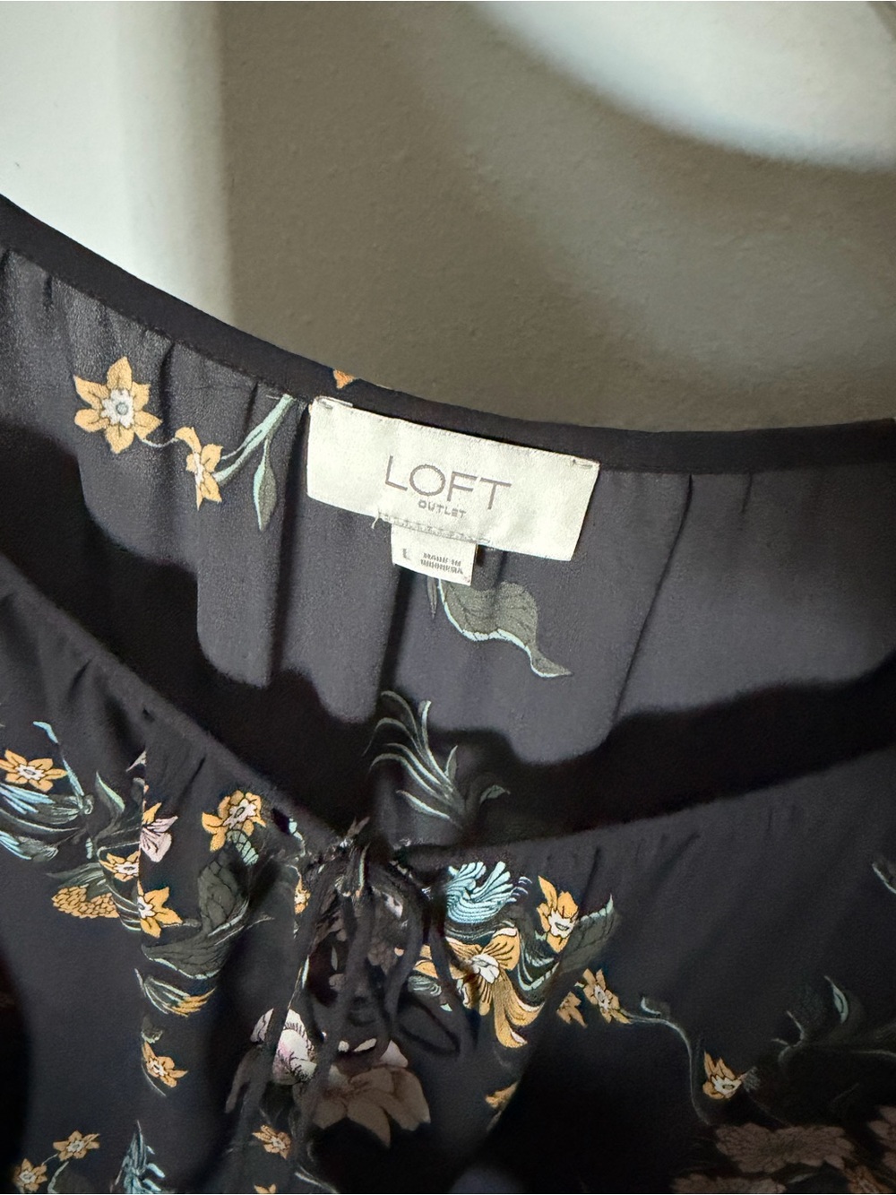 LOFT Black Floral Tie-Neck Blouse - Picture 8 of 9